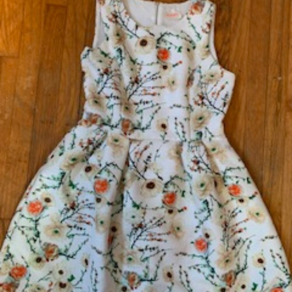 White Floral Print Dress, Women's Large